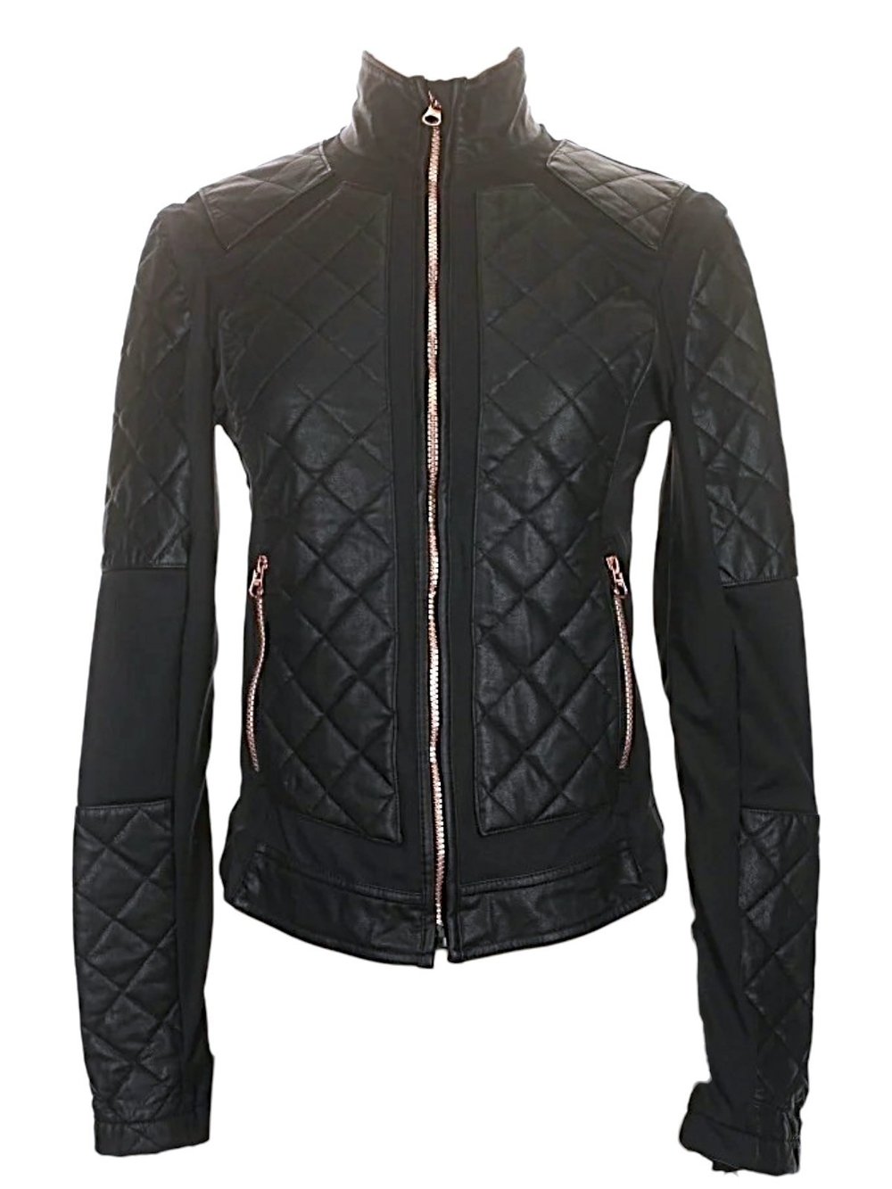 Quilted Faux Leather Moto Jacket Black, NWOT Size XS -Victoria’s Secret Sport